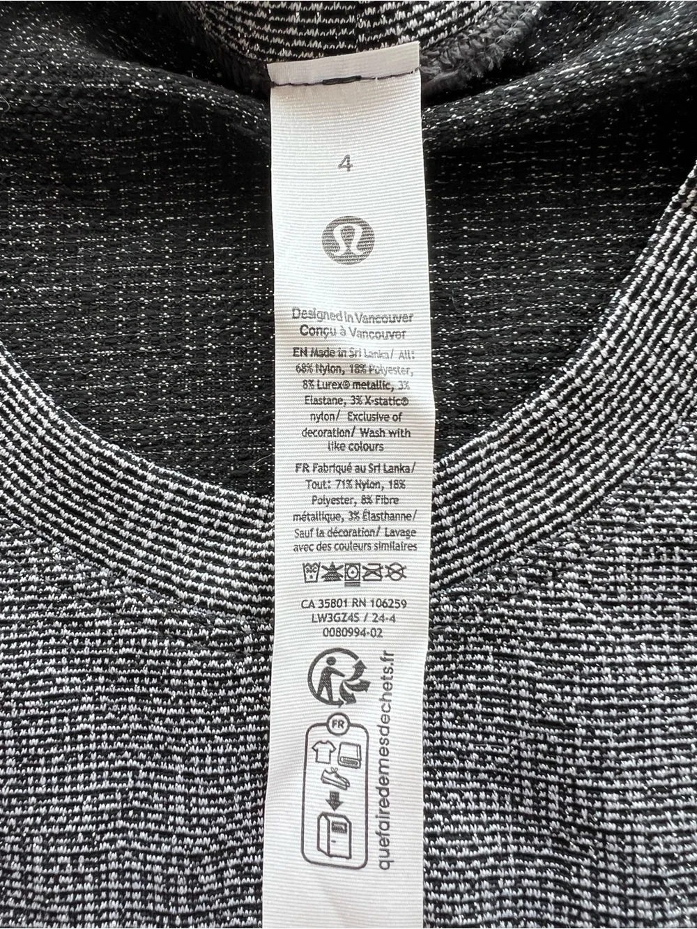 NWT Lululemon Swiftly Tech Long Sleeve 2.0 Parallel Texture Black White Size 4